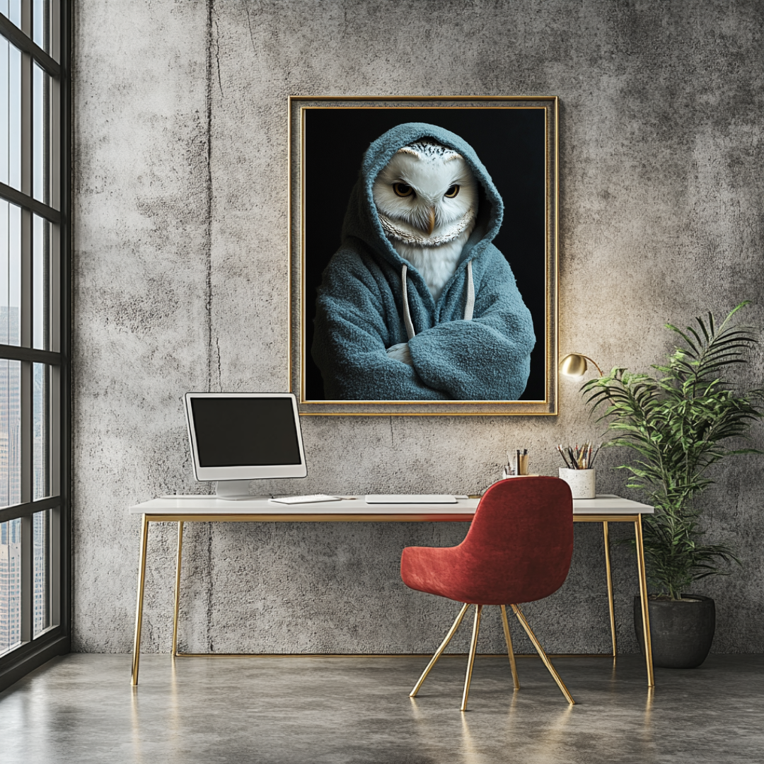 Mr White Owl Portrait Canvas Art - Large Digital Print 90x120cm