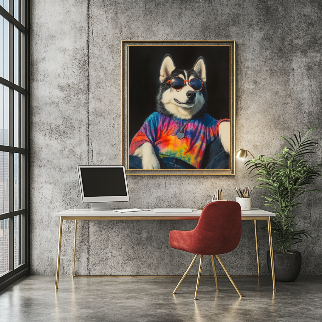 Ice Surfer digital art print on canvas featuring a colorful anthropomorphic animal portrait, 90x120cm by My Store
