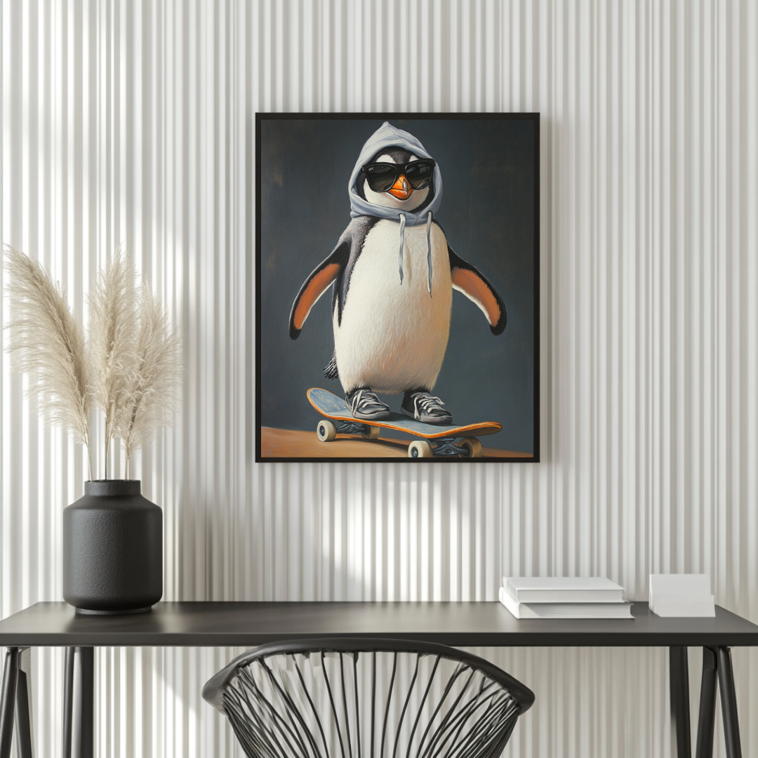 Anthropomorphic penguin canvas art print by My Store, vibrant colors, 90x120cm, ideal for animal art lovers.