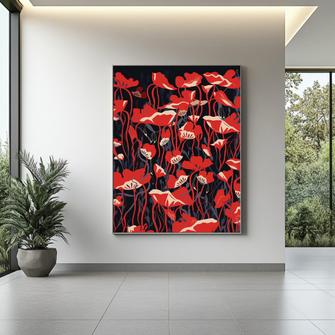 Large colorful tulip field canvas print by My Store, 90x120cm, perfect for bedroom decor.