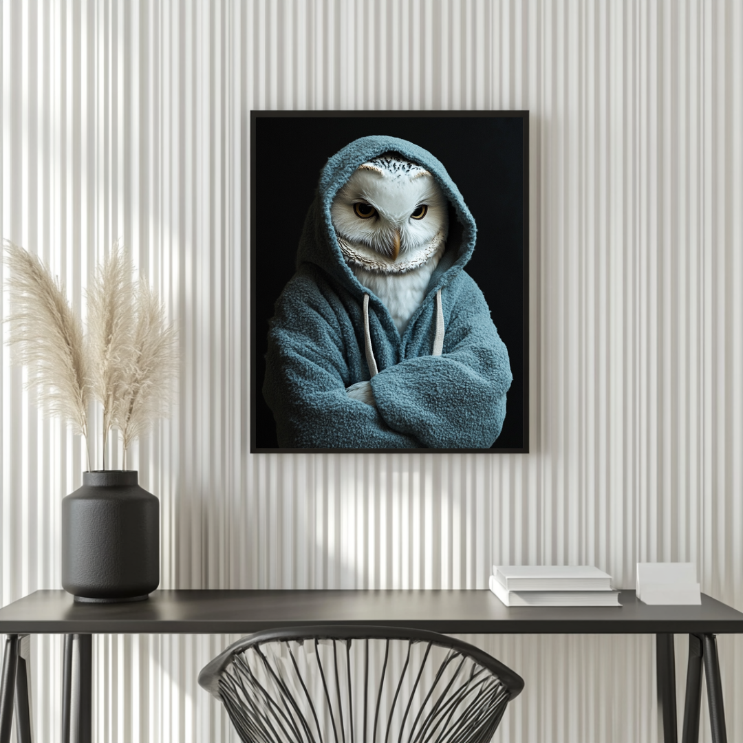 Mr White Owl Portrait Canvas Art - Large Digital Print 90x120cm