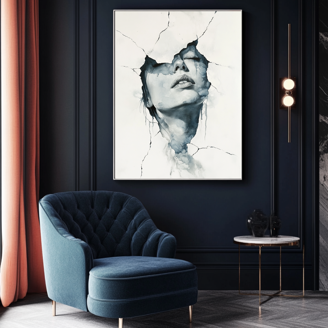 Large abstract marble lady canvas print in vibrant colors, 90x120cm, by My Store, ideal for bedroom decor.