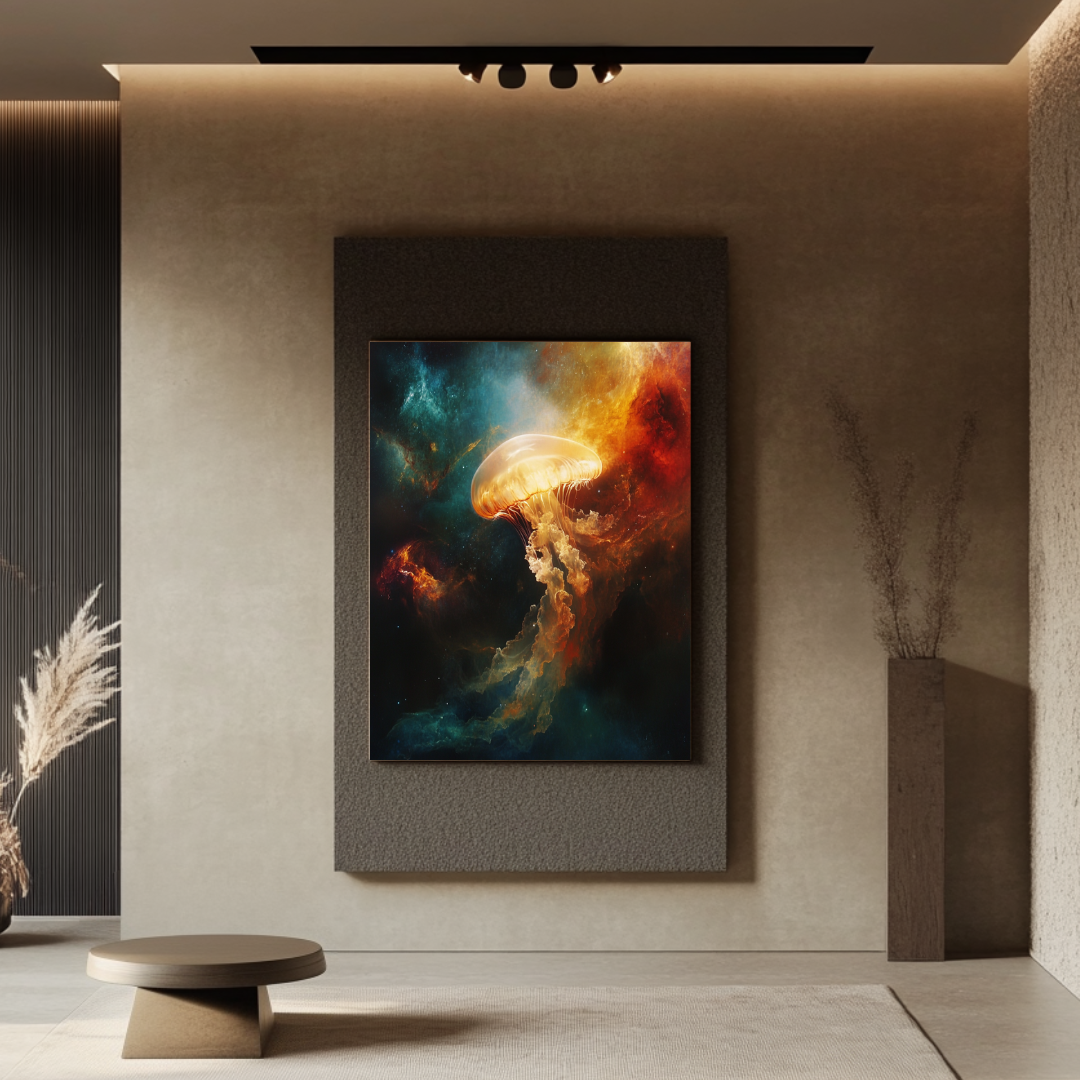 Large abstract space art canvas print featuring vibrant colors and cosmic themes, 90x120cm by My Store.