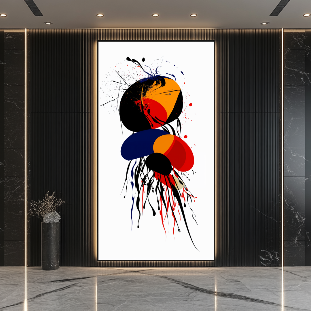 Abstract digital art canvas print featuring vibrant colors and alien figures, 74x130cm by My Store.