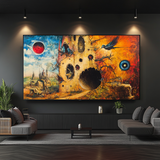 Colorful insect art canvas print by My Store, giclée style, measuring 80x47.6cm, ideal for bedroom decor.