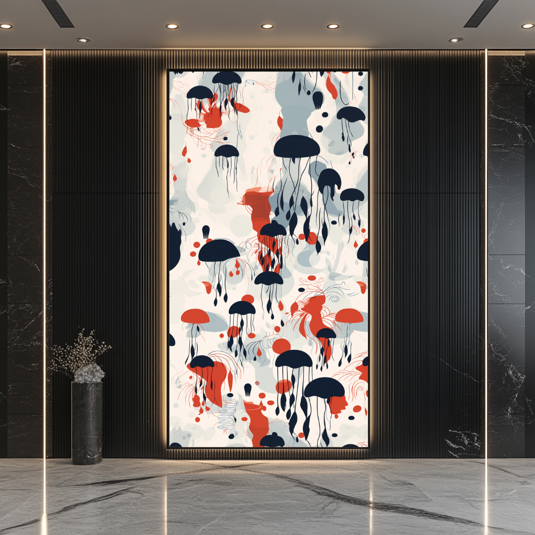 Large abstract ocean art canvas print featuring colorful jellyfish, 74x130cm by My Store