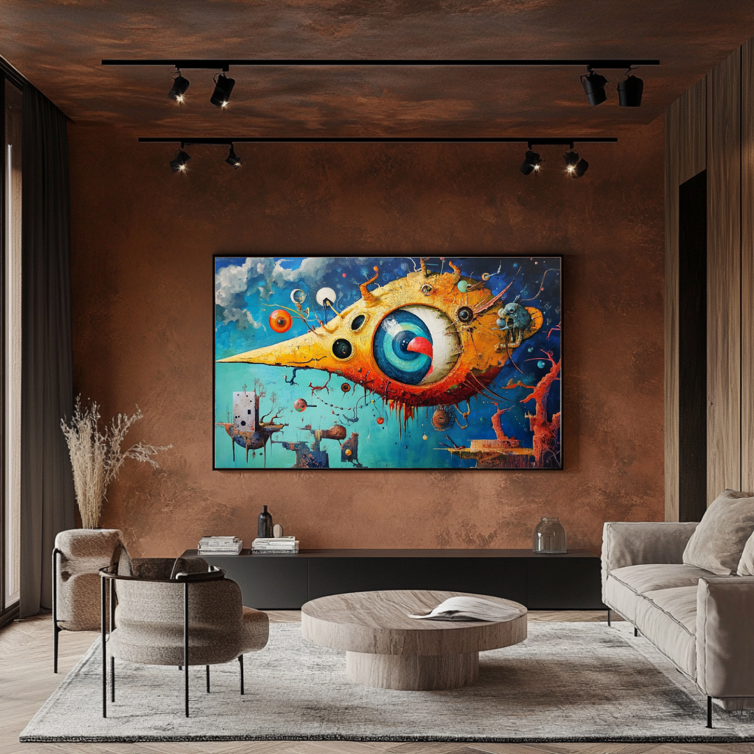 Surreal watermelon submarine canvas art print by My Store, 80x47cm, vibrant colors, unique artistic design.