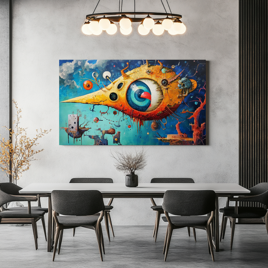 Surreal watermelon submarine canvas art print by My Store, 80x47cm, vibrant colors, unique digital artwork.
