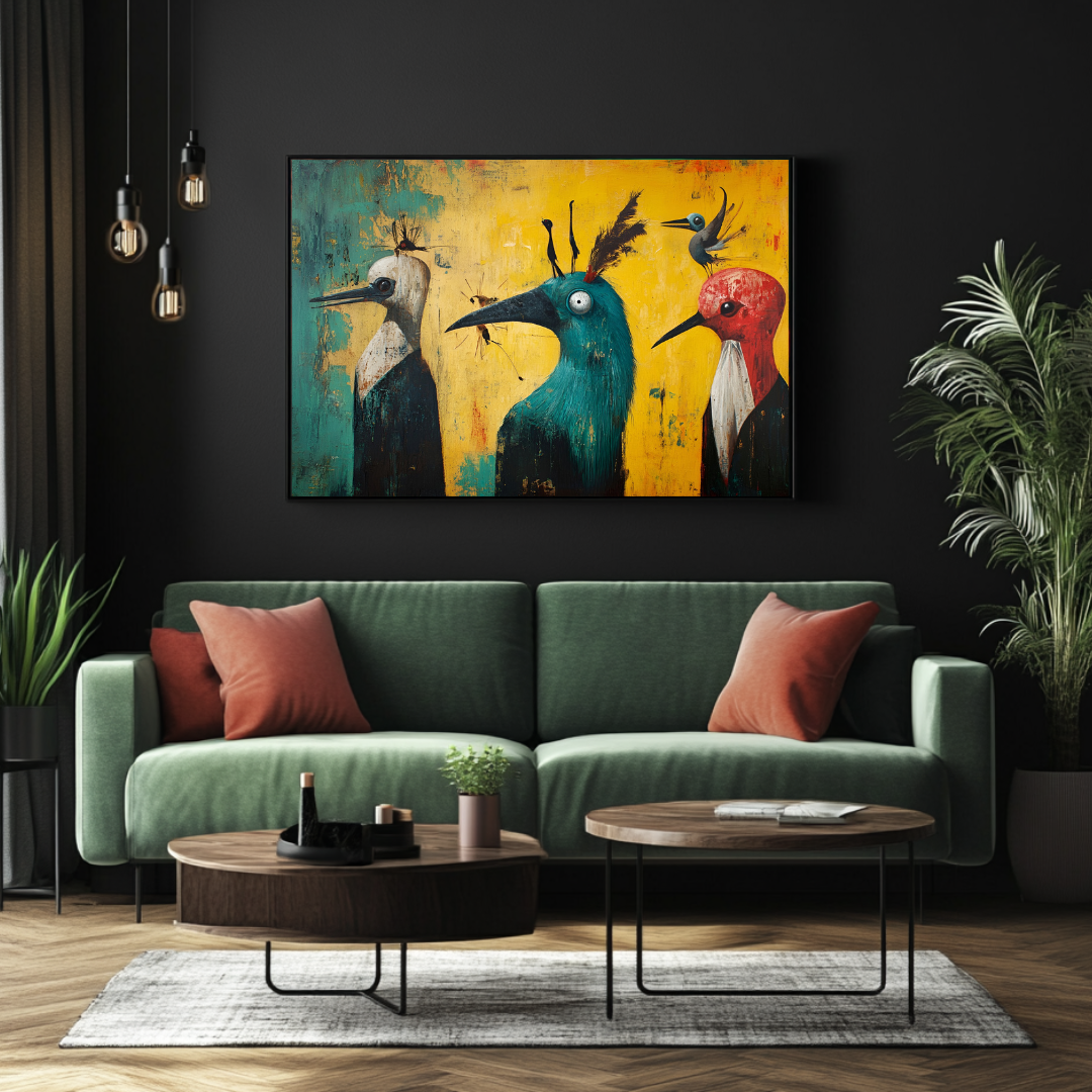 Surreal abstract canvas art print in vibrant colors, 120x71cm, by My Store, featuring intricate designs inspired by Bosch.