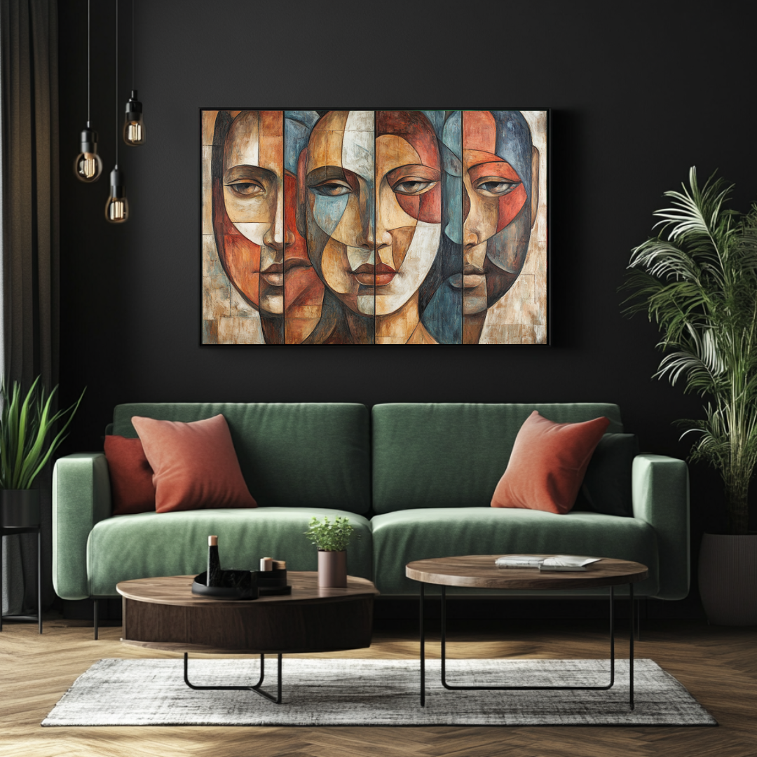Three nurses abstract canvas print in vibrant colors, modern figurative art by My Store for career-themed decor.