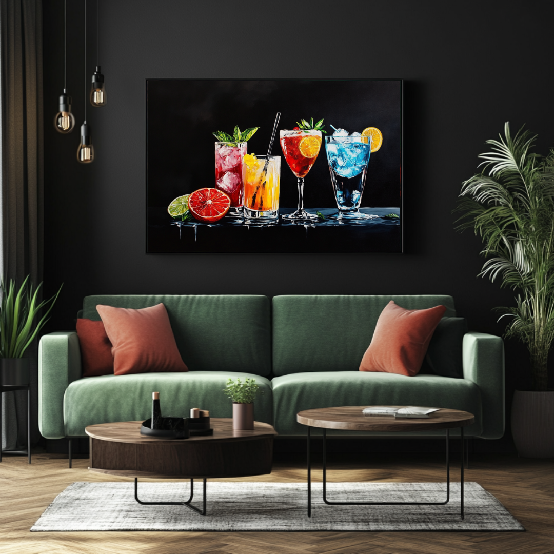 Colorful cocktail wall art canvas print by My Store, featuring vibrant digital artwork in 130x77cm size.