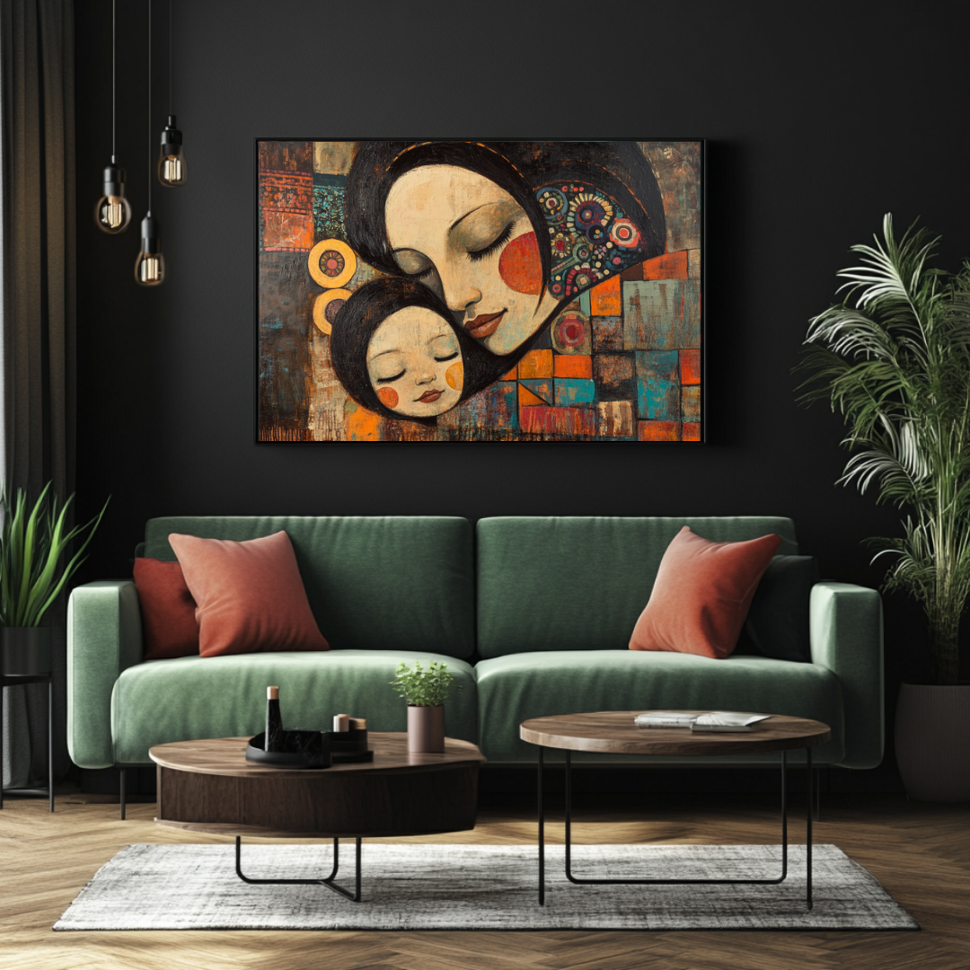 Modern abstract art canvas print featuring soft colors and romantic figures by My Store
