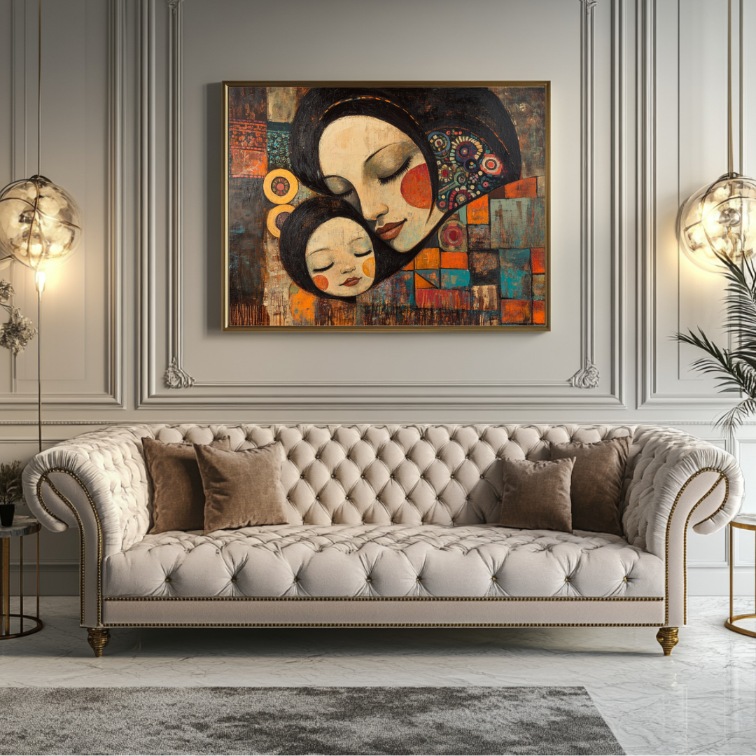 Modern abstract art canvas print featuring soft colors and romantic figures by My Store