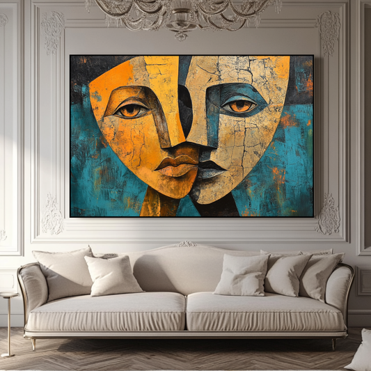 Abstract female portrait canvas print in vibrant colors, 130x93cm, by My Store for artistic bedroom decor.