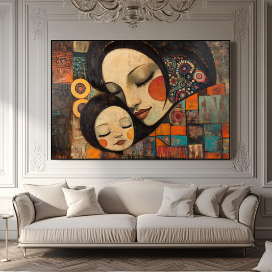 Modern abstract art canvas print featuring soft colors and romantic figures by My Store