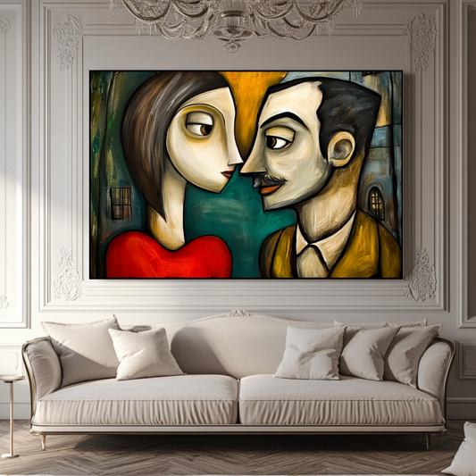 Abstract figure canvas print in soft colors, perfect for anniversary decor or bedroom art by My Store.
