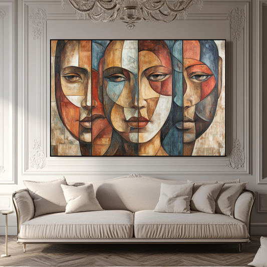 Three nurses abstract canvas print in vibrant colors, modern figurative art by My Store for career-themed decor.