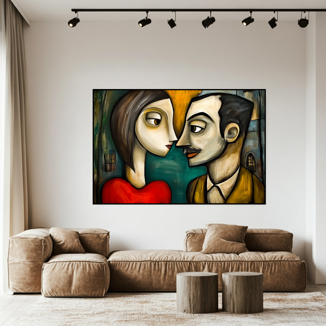 Modern abstract canvas print featuring romantic figures in soft colors, 130x93cm by My Store.