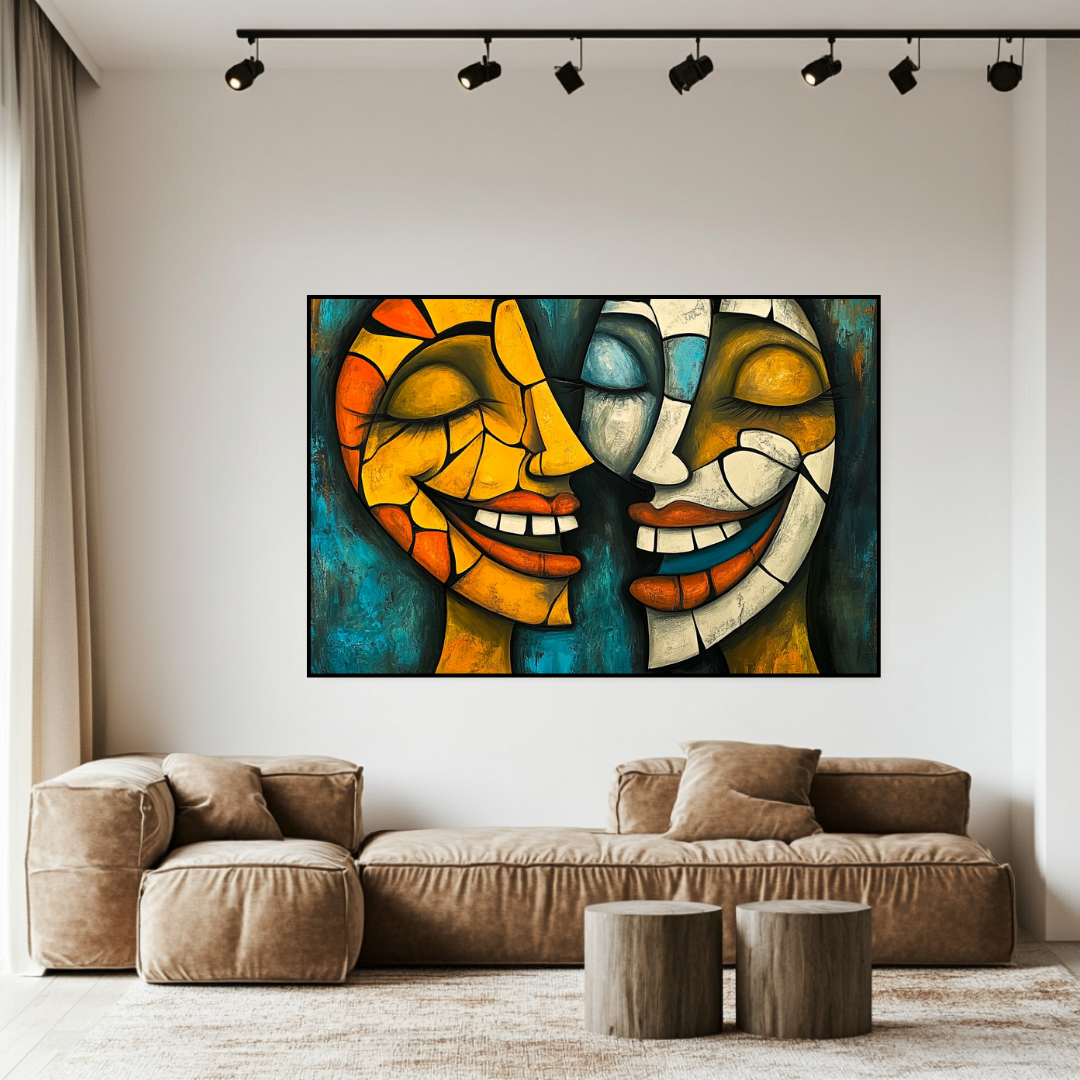 Colorful abstract art canvas print featuring playful figures, by My Store, perfect for contemporary wall decor.