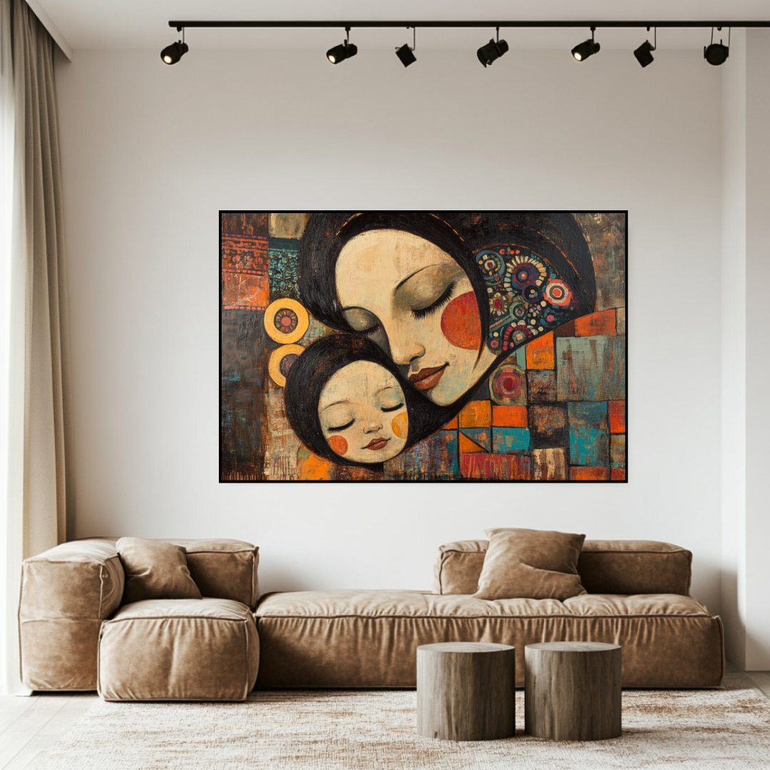 Modern abstract art canvas print featuring soft colors and romantic figures by My Store