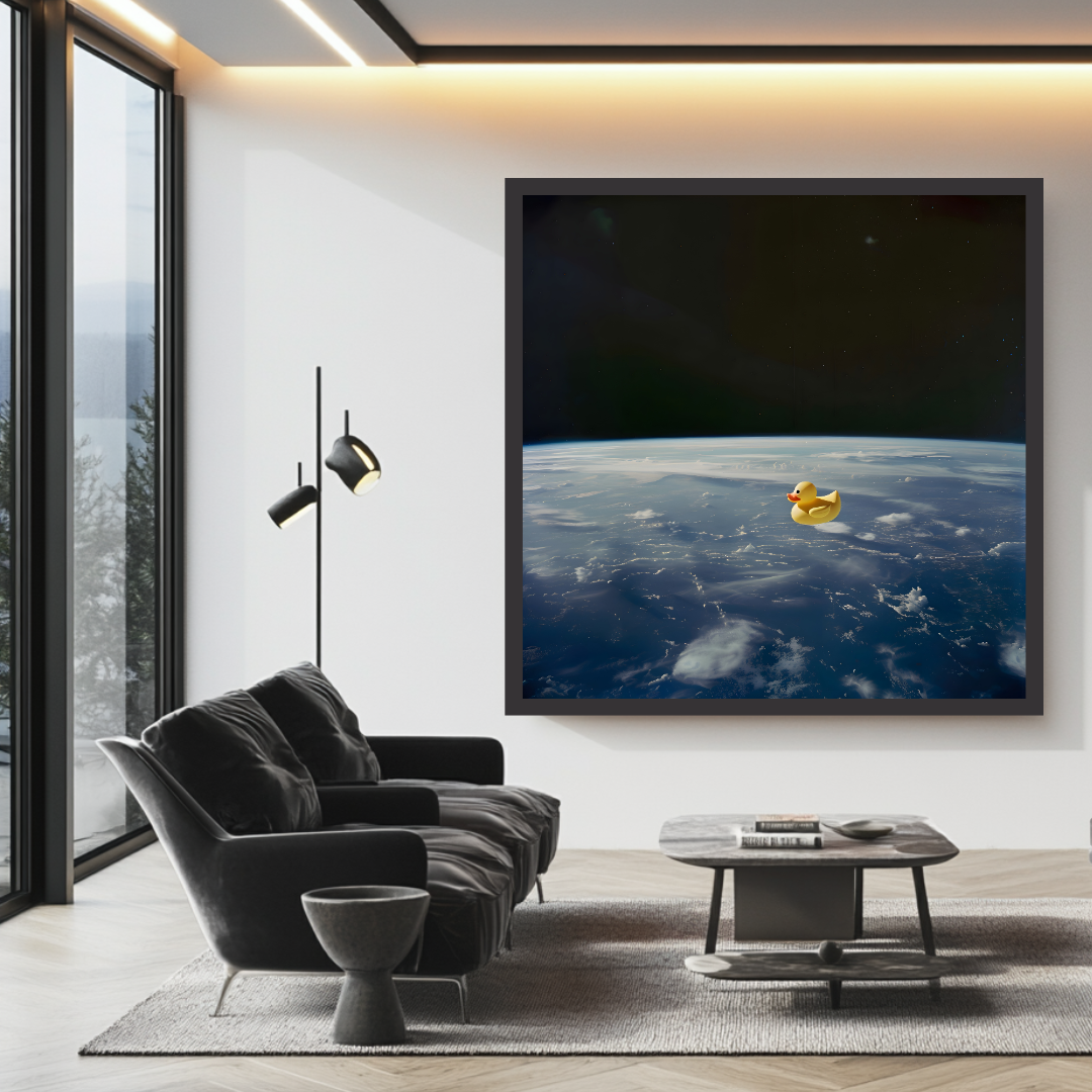 Colorful abstract digital art canvas print, 120x120cm, by My Store, featuring vibrant shapes and textures.