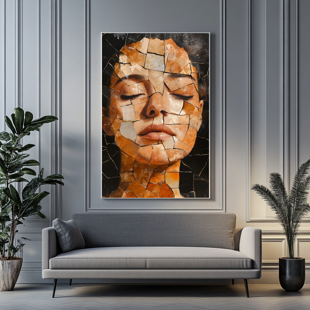 Pensive female portrait canvas print in contemporary digital art style, 90x120cm by My Store