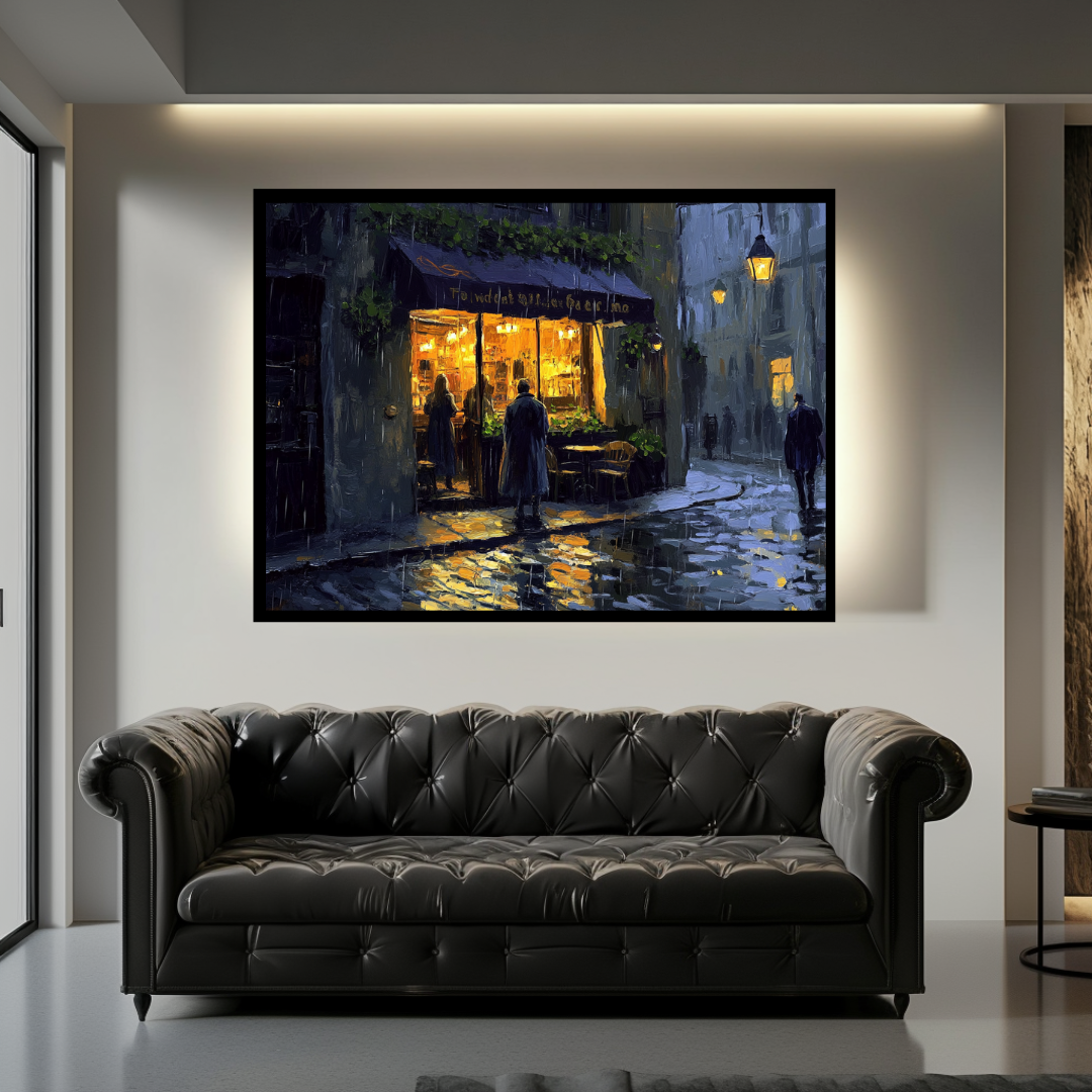 Atmospheric canvas art featuring a Paris street scene at night, 100x130cm by My Store.