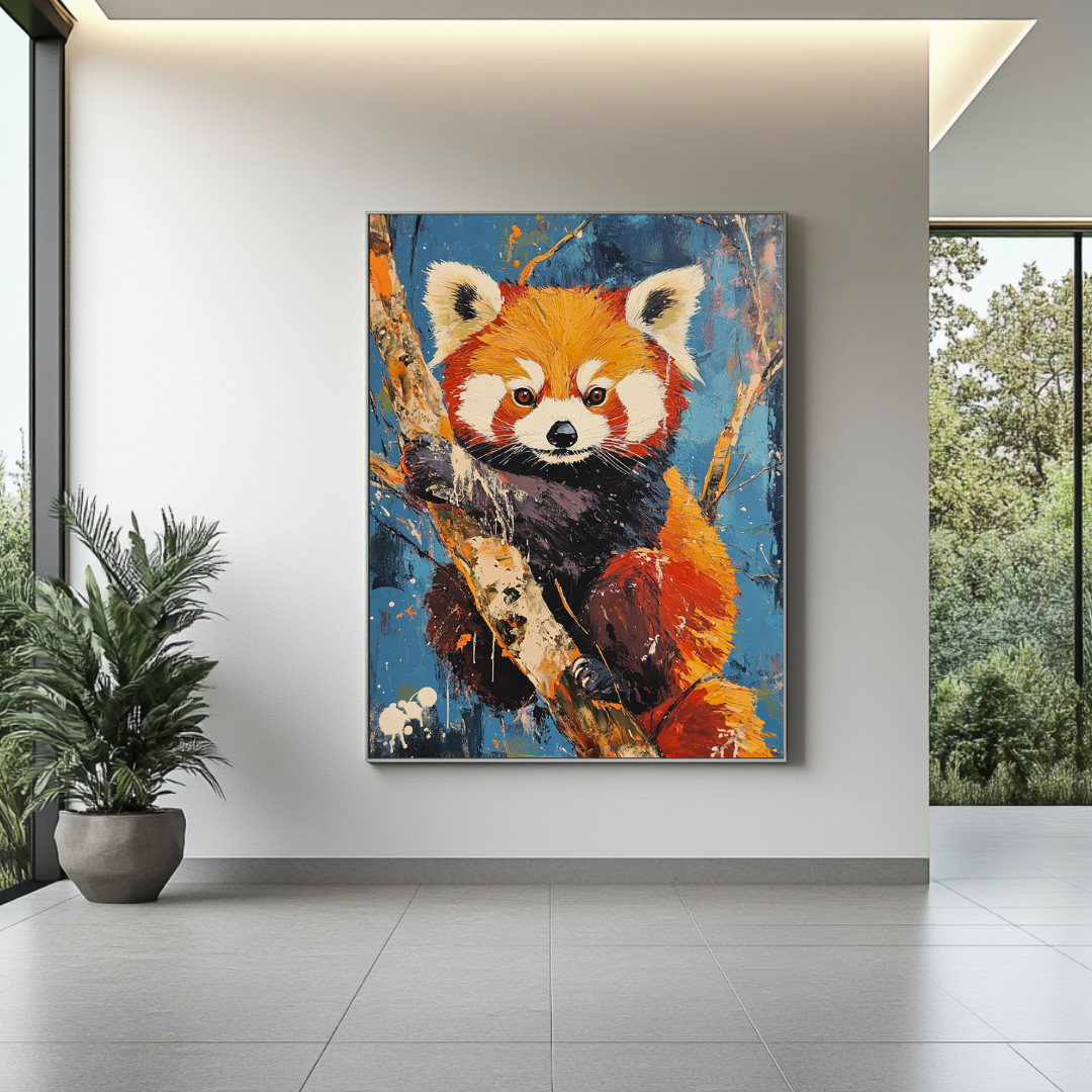Red panda portrait print by My Store, featuring vibrant colors and detailed animal features.