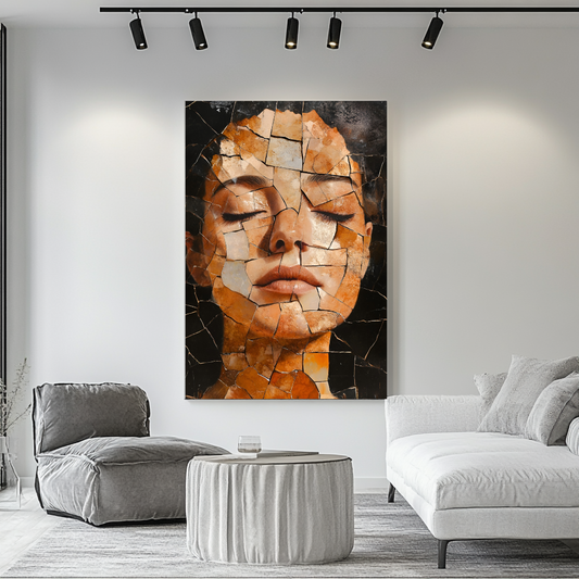 Pensive female portrait canvas print in contemporary style, 90x120cm, by My Store, featuring soft colors and artistic detail