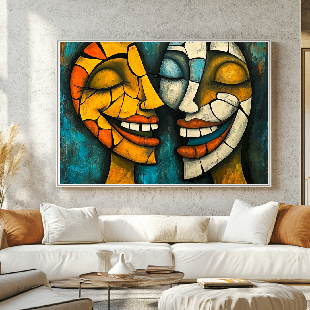 Colorful abstract art canvas print featuring whimsical figures by My Store