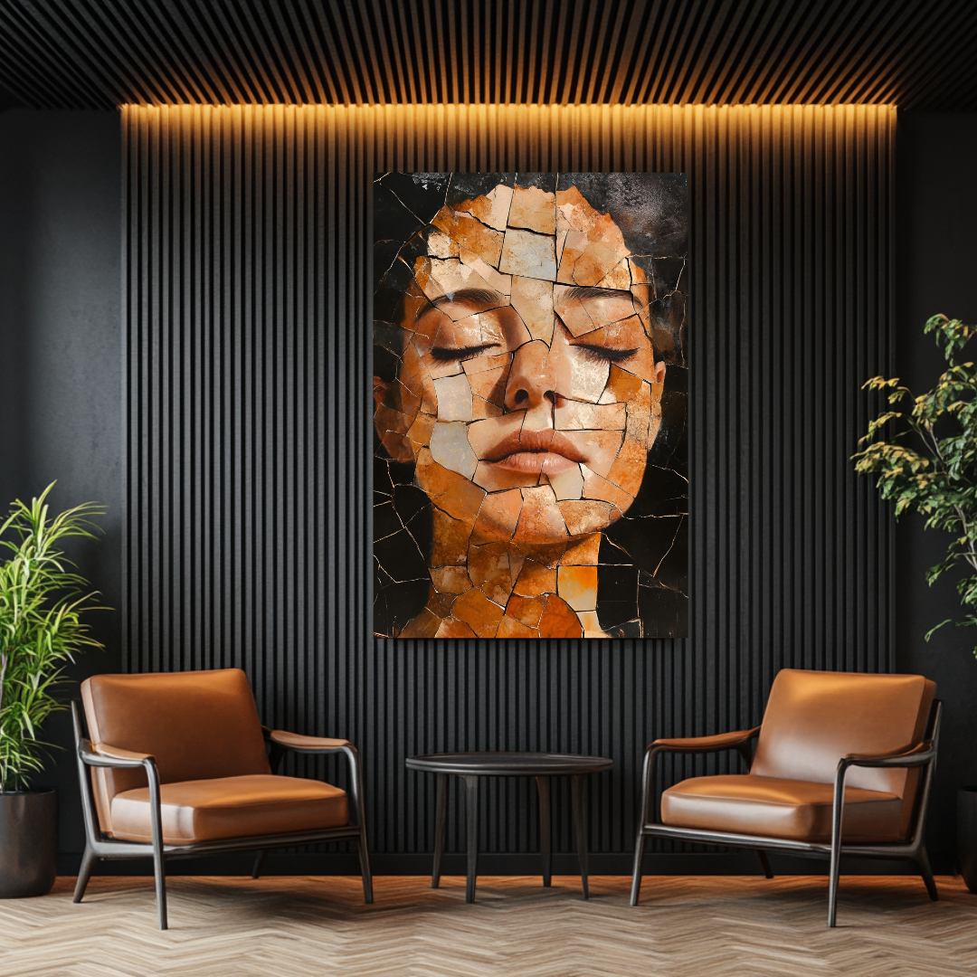 Pensive female portrait canvas print in contemporary digital art style, 90x120cm by My Store