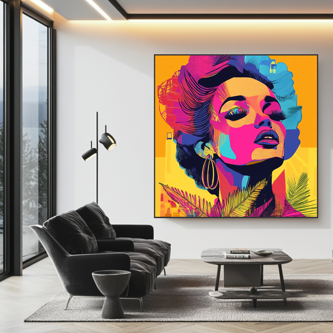Colorful contemporary female portrait digital art print on canvas, 120x120cm by My Store