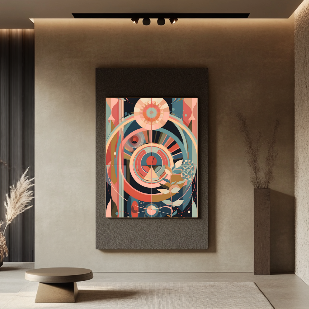 Abstract canvas wall art featuring Hilda on a trip, 90x120cm, by My Store, vibrant colors and modern design.