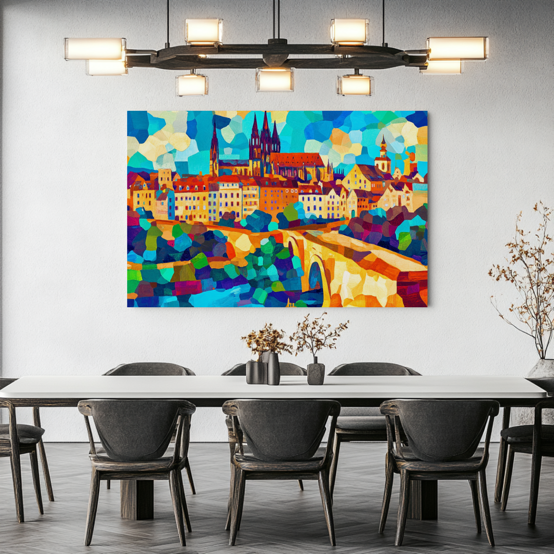 Abstract landscape canvas print featuring vibrant colors, 90x120cm, by My Store