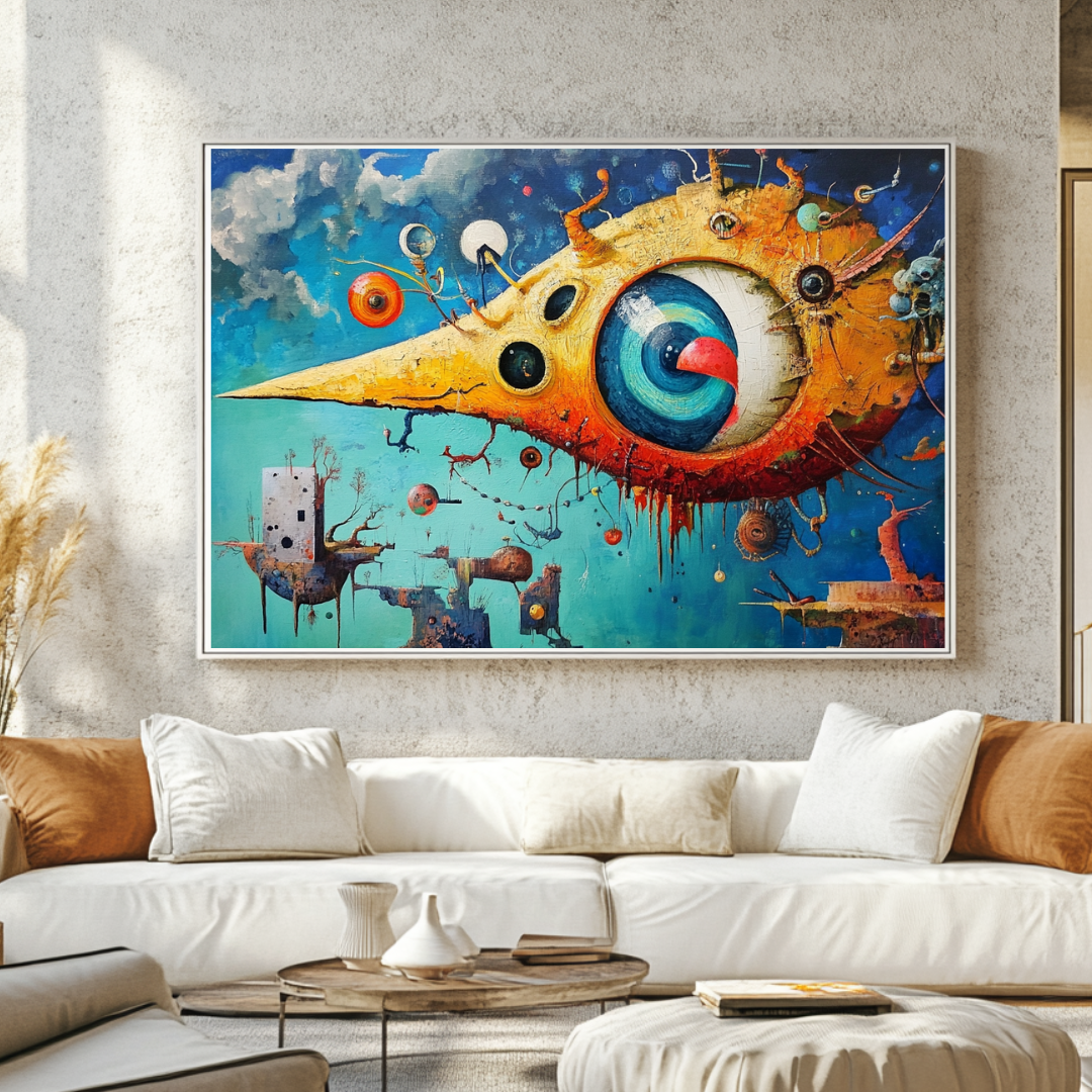 Surreal watermelon submarine canvas art print in vibrant colors, 80x47cm by My Store