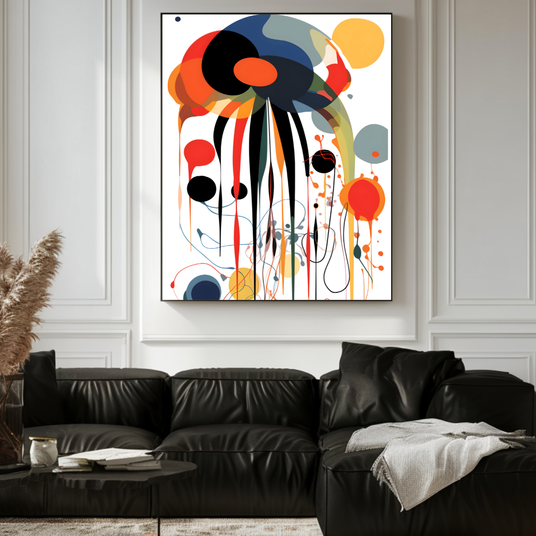 Large abstract digital print canvas art by My Store, featuring vibrant colors and dynamic shapes, 90x120cm