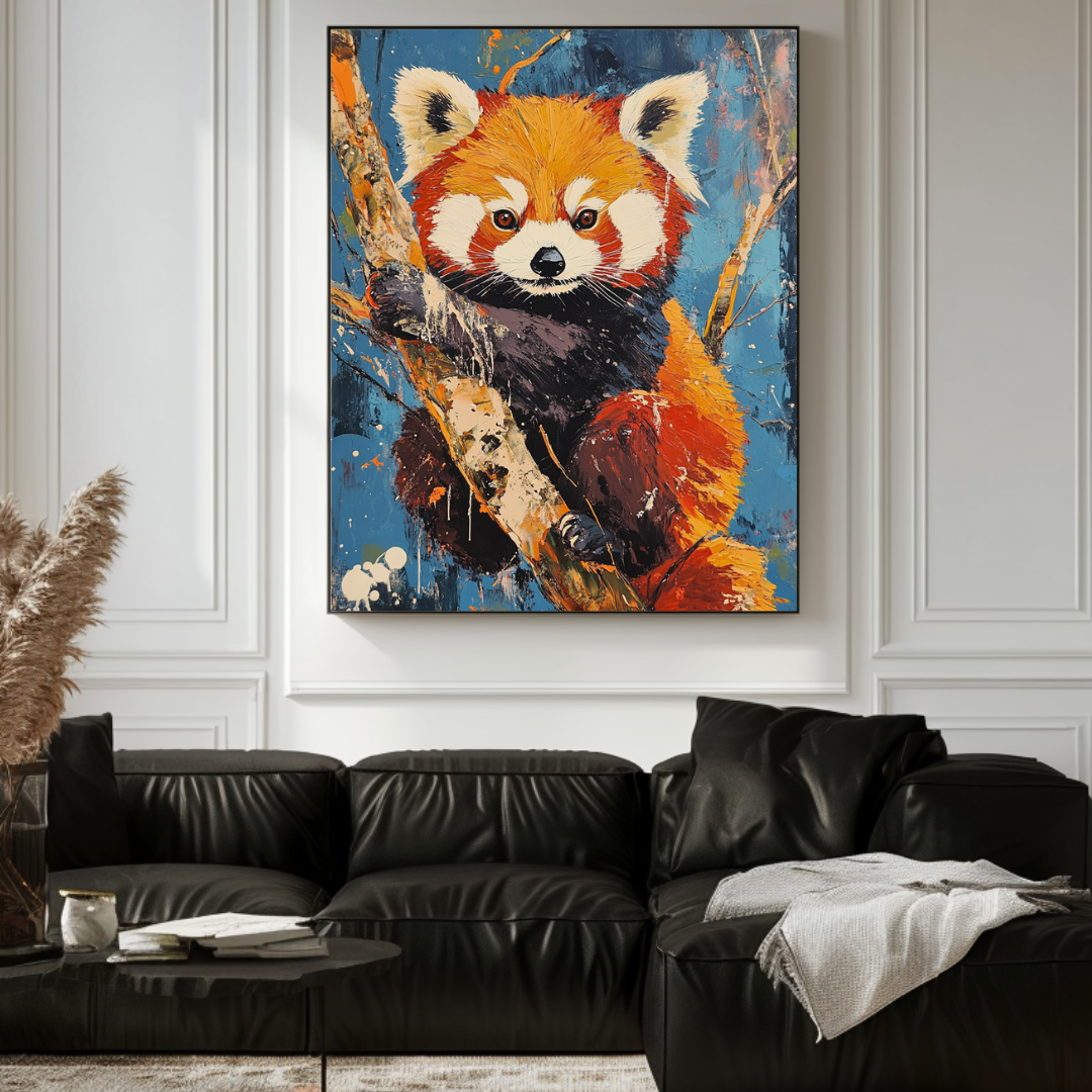 Red Panda canvas print, wildlife art giclee, 100x130cm, by My Store, featuring vibrant colors and detailed animal portrait.