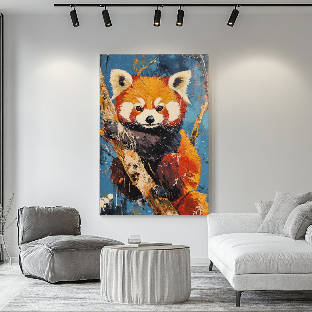 Red panda canvas print in vibrant colors, wildlife art giclee, 100x130cm by My Store