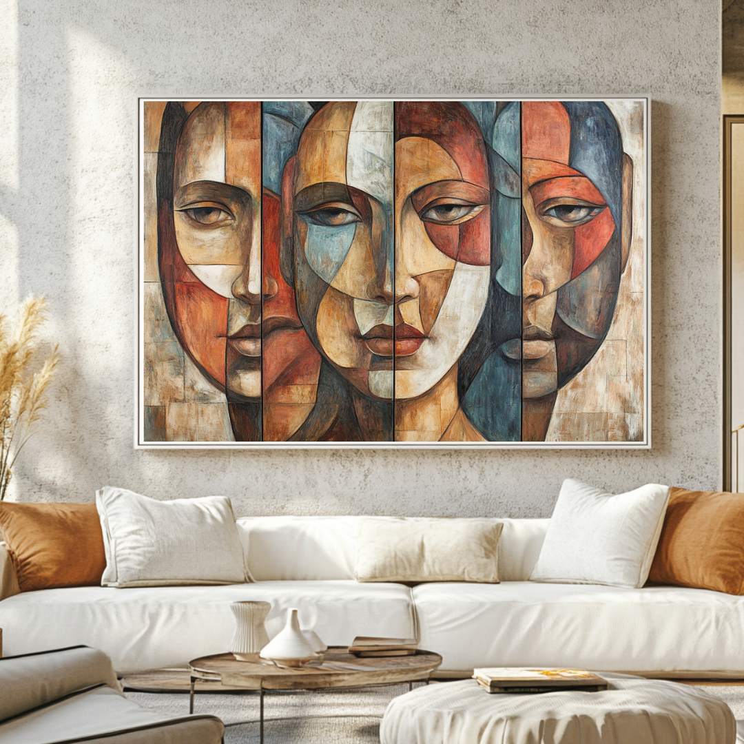Three nurses abstract canvas print in vibrant colors, modern figurative art by My Store