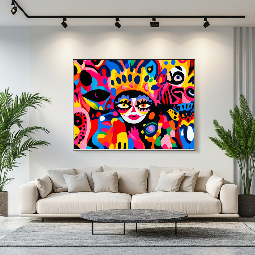 Colorful abstract masked figure canvas wall art by My Store, perfect for carnival and celebration decor.