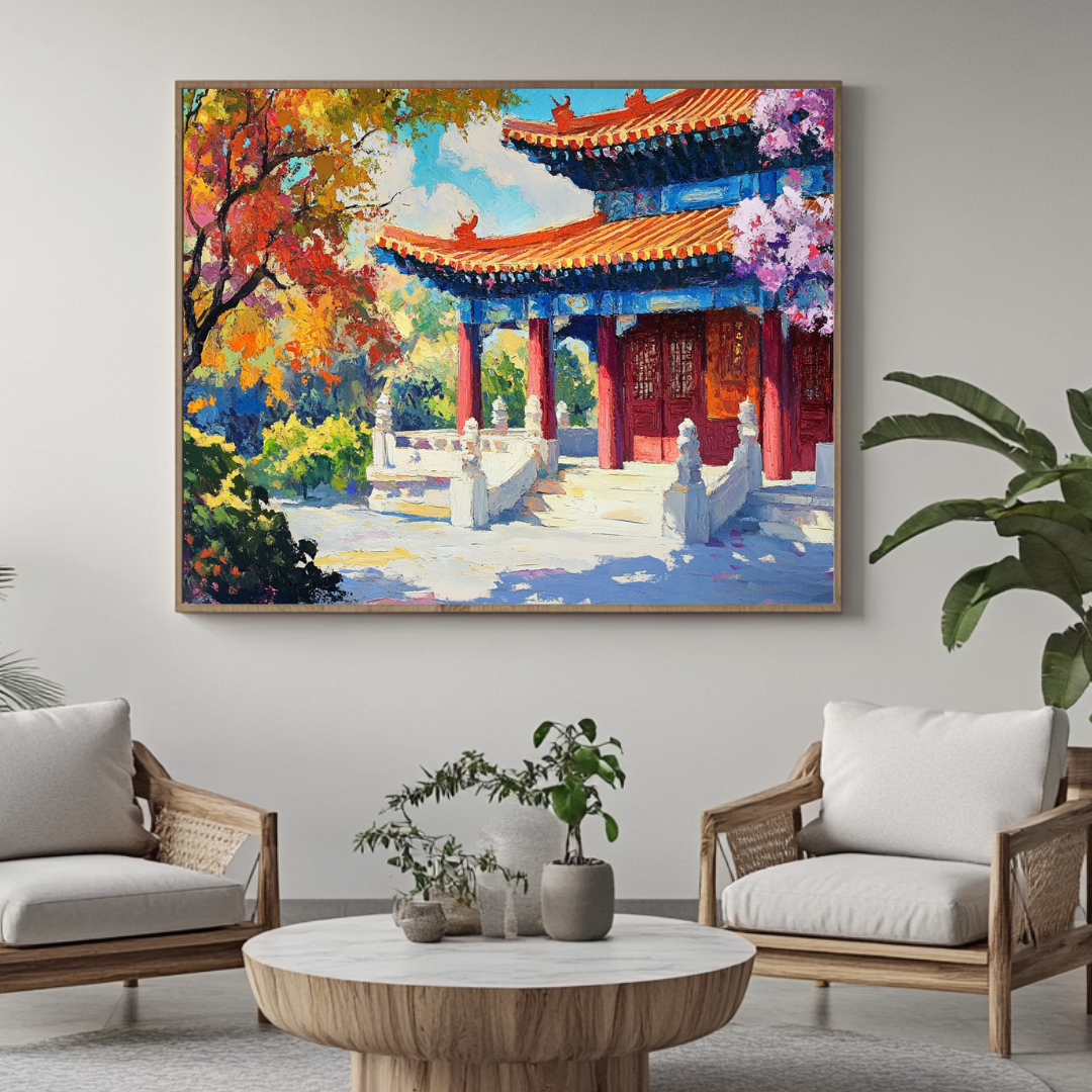 Large giclée canvas print of architectural art in vibrant colors, 90x120cm by My Store