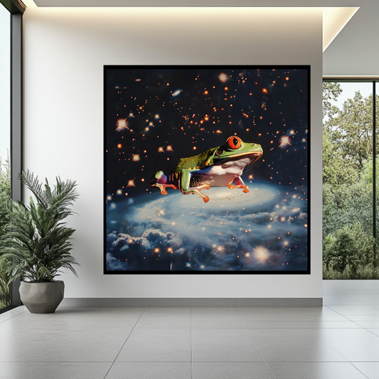 Abstract print featuring a dreamlike galaxy with a frog, ideal for 50th birthday decor by My Store.