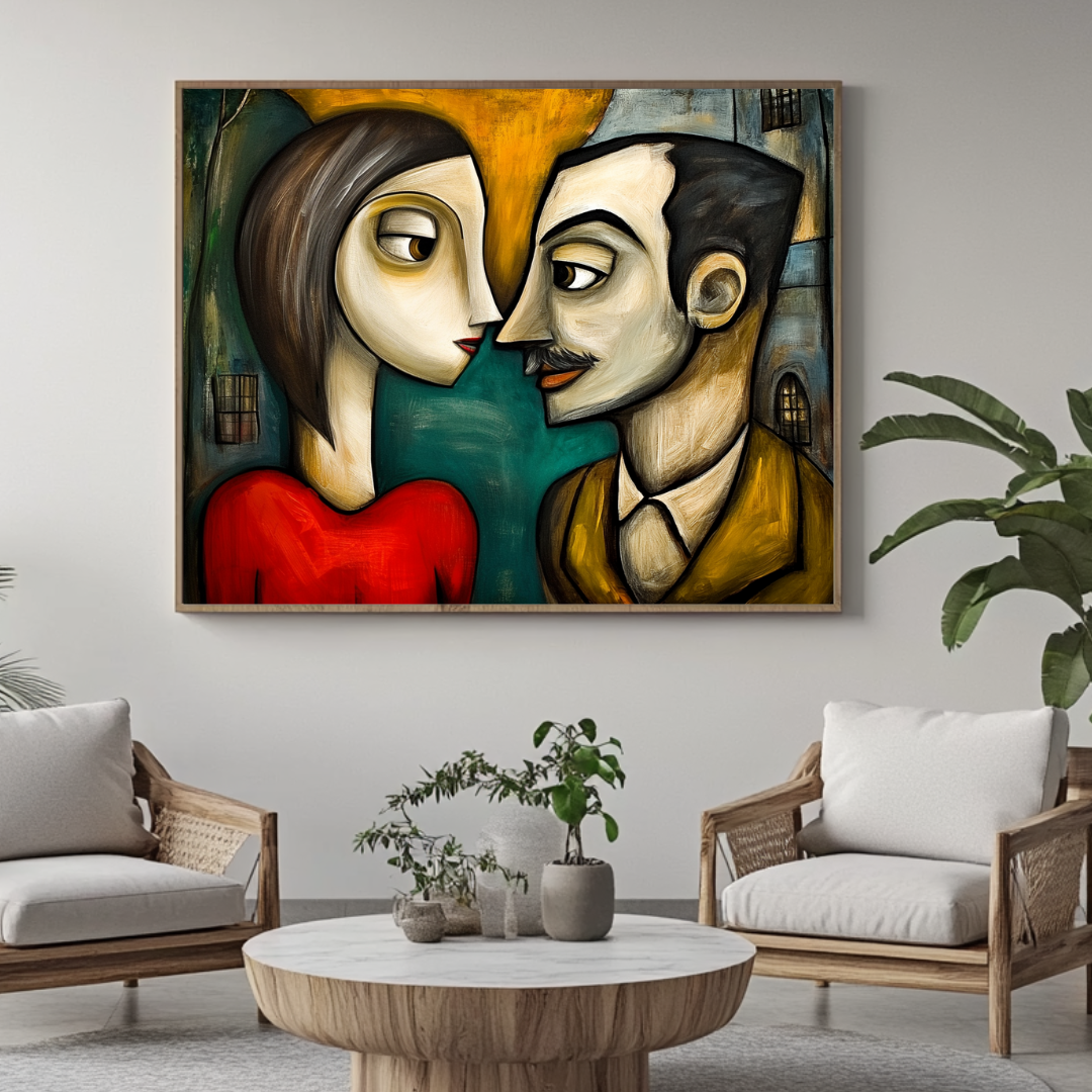 Modern abstract canvas print featuring romantic figures in soft colors, 130x93cm by My Store.