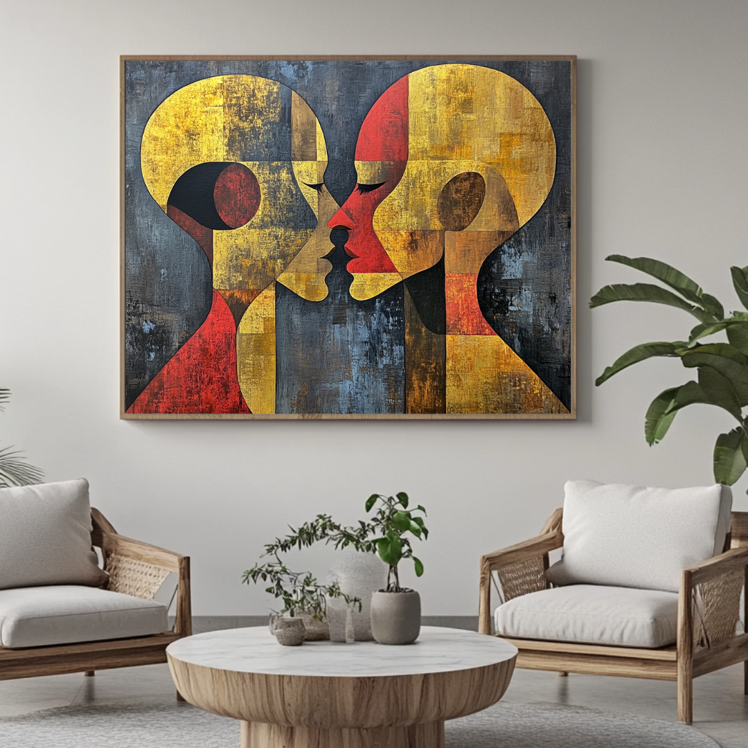 Abstract giclée canvas print featuring a figure in soft colors, 130x93cm, by My Store for bedroom wall art.