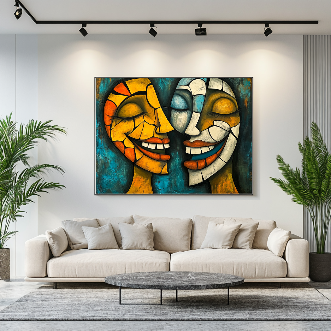 Colorful abstract art canvas print featuring whimsical figures by My Store