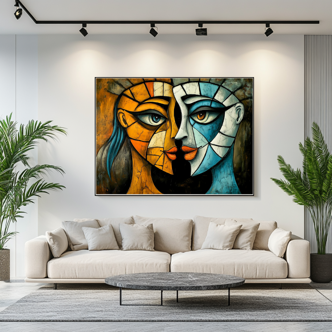 Astral Love Abstract Canvas Art Print - Picasso Style Wall Decor