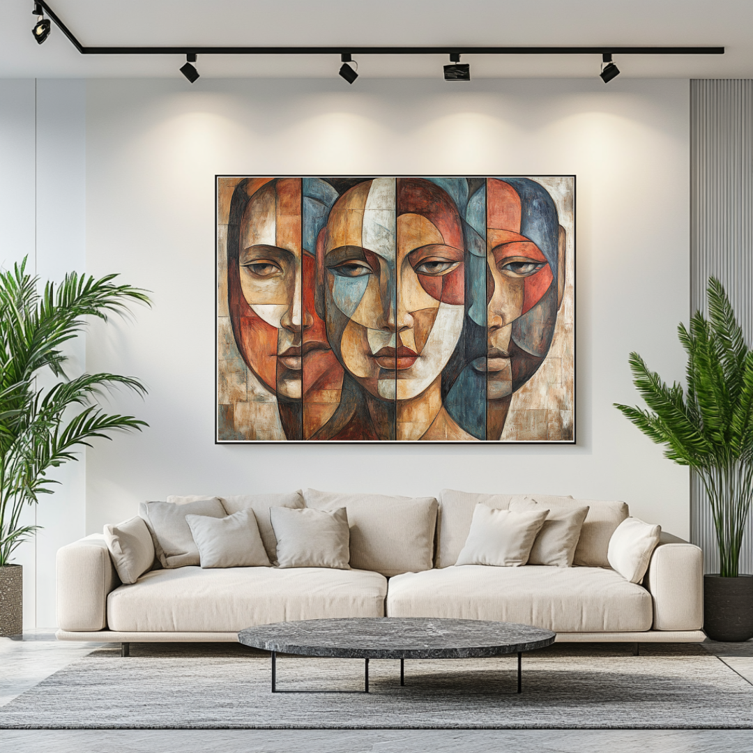 Three nurses abstract canvas print in modern figurative art style by My Store, featuring vibrant colors and career-themed de