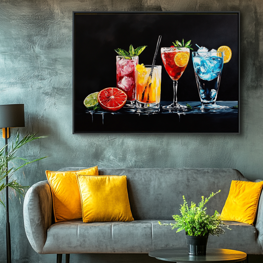 Colorful cocktail wall art canvas print by My Store, featuring vibrant drinks in contemporary style, 130x77cm.