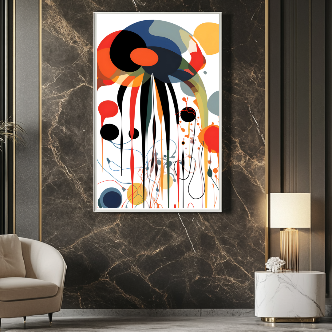 Large abstract digital print canvas art by My Store, featuring vibrant colors and dynamic shapes, 90x120cm