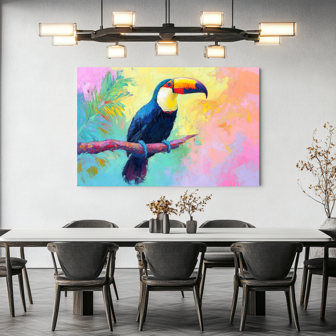 Colorful bird art canvas print by My Store, 90x120cm, featuring vibrant animal portrait for baby room decor.